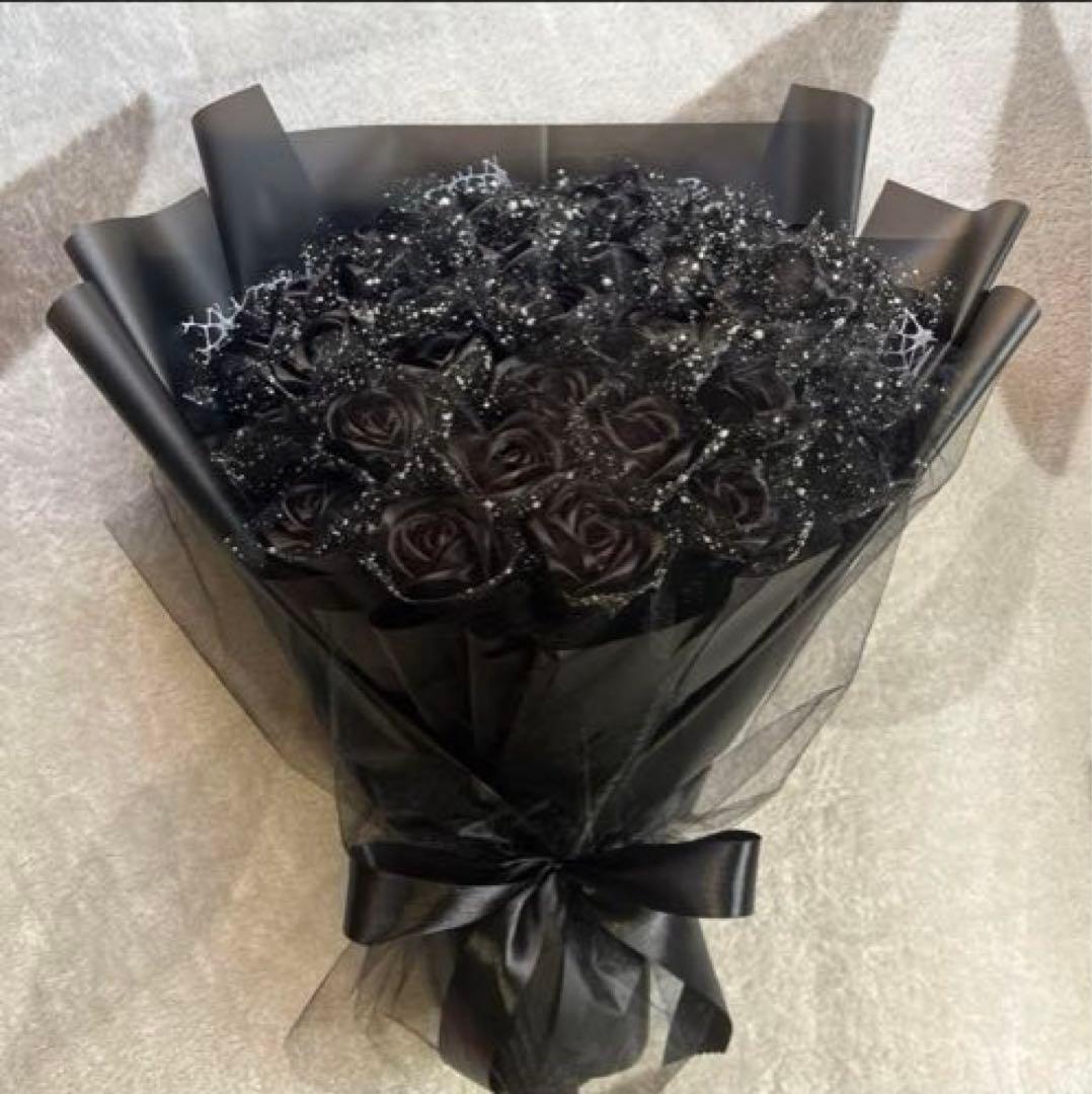 40本黒バラブーケ リボン薔薇 枯れない薔薇 プレゼント お祝い　好きな人へ