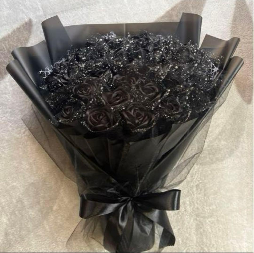 40本黒バラブーケ リボン薔薇 枯れない薔薇 プレゼント お祝い　好きな人へ