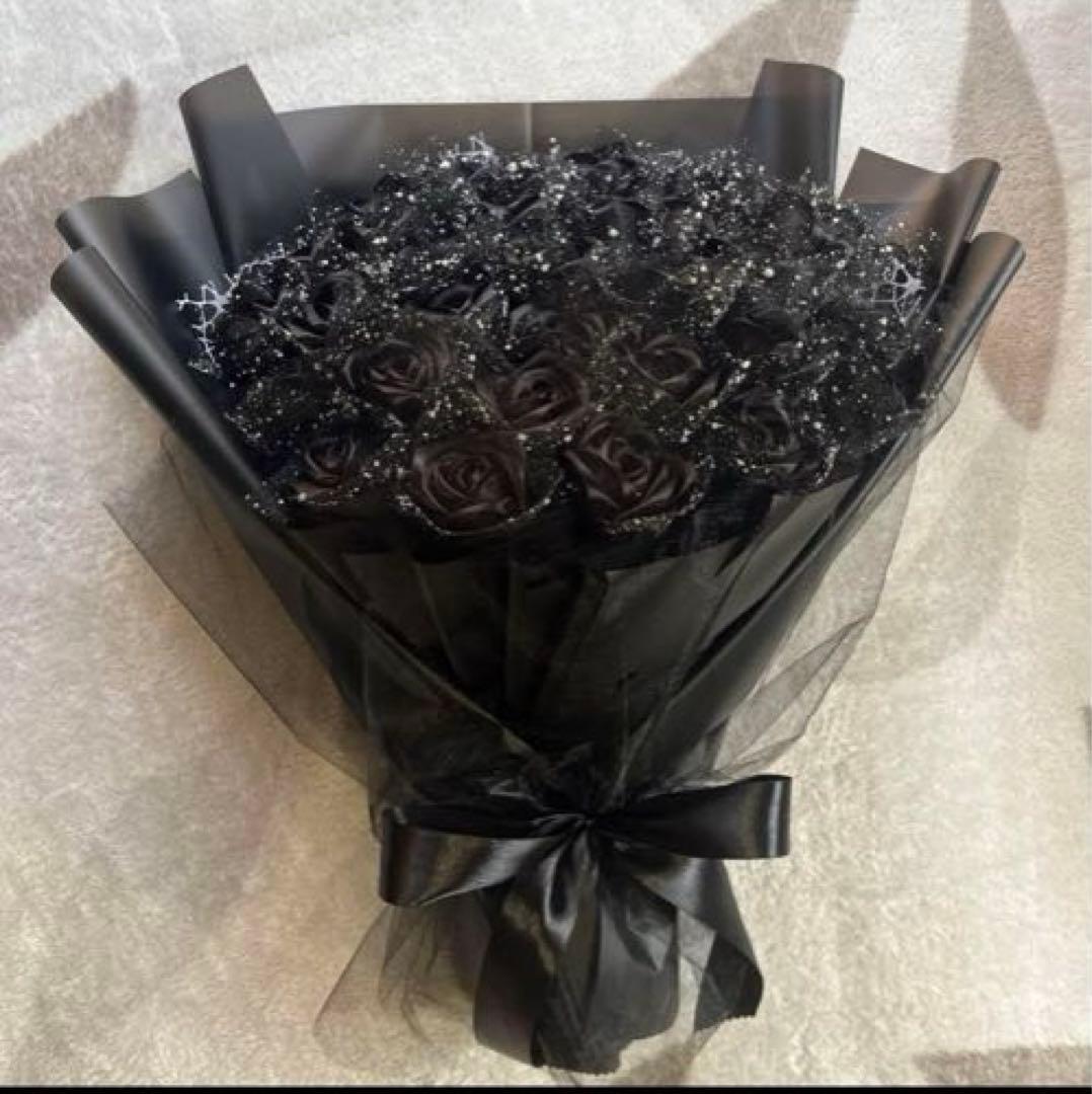 40本黒バラブーケ リボン薔薇 枯れない薔薇 プレゼント お祝い　好きな人へ