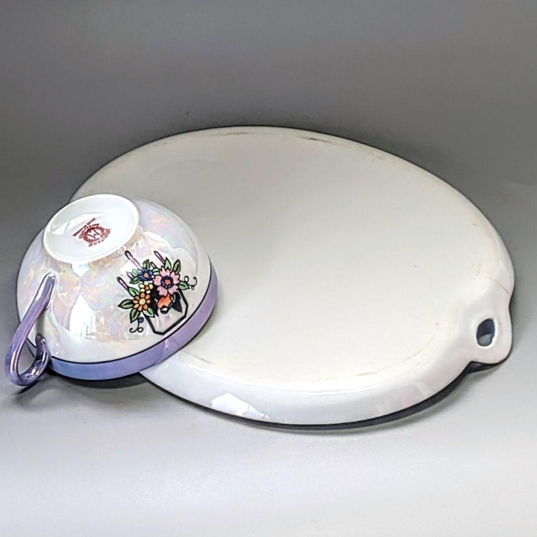 オールドノリタケ アールデコ期 虹ラスター彩 南国鳥と花絵柄の スナックセット