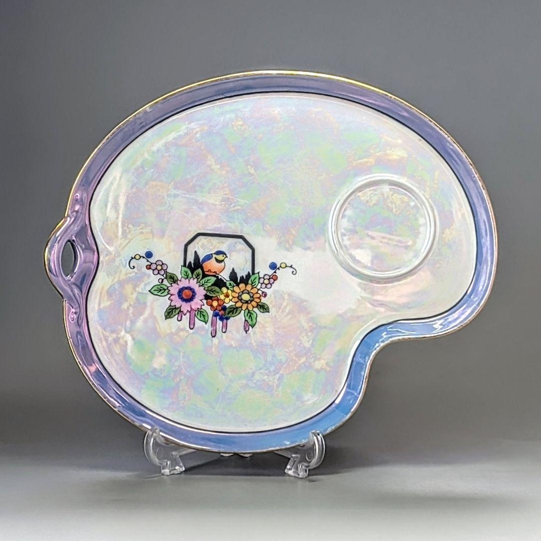 オールドノリタケ アールデコ期 虹ラスター彩 南国鳥と花絵柄の スナックセット