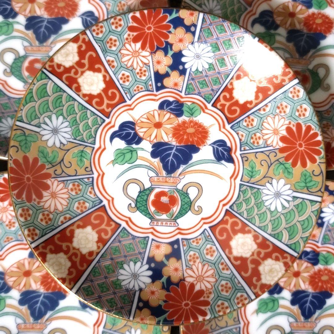 未使用品　有田焼　陶扇　小皿5枚揃え　銘々皿　取皿　豆皿　錦絵　赤絵　金彩