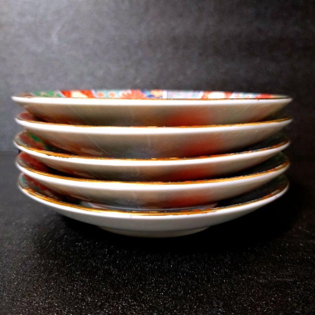 未使用品　有田焼　陶扇　小皿5枚揃え　銘々皿　取皿　豆皿　錦絵　赤絵　金彩