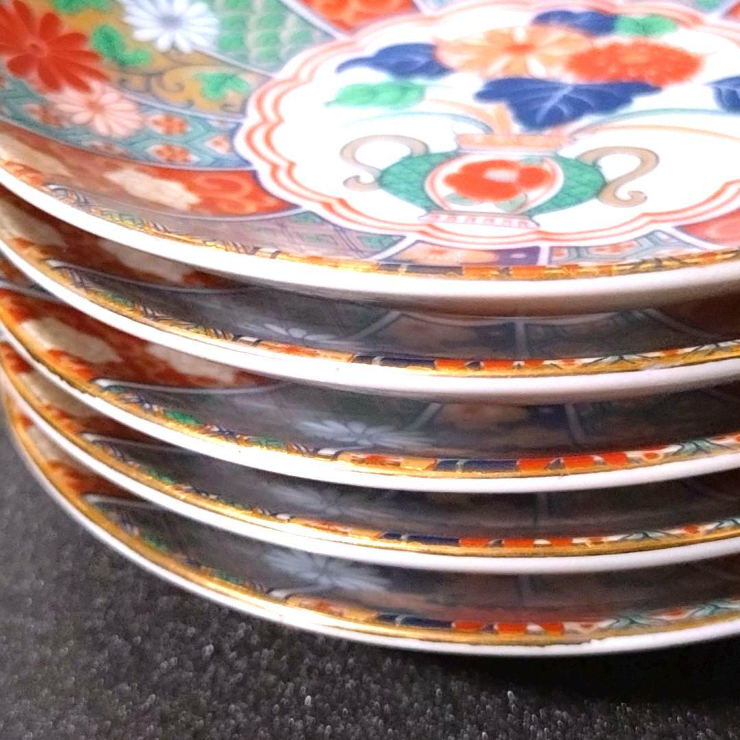 未使用品　有田焼　陶扇　小皿5枚揃え　銘々皿　取皿　豆皿　錦絵　赤絵　金彩