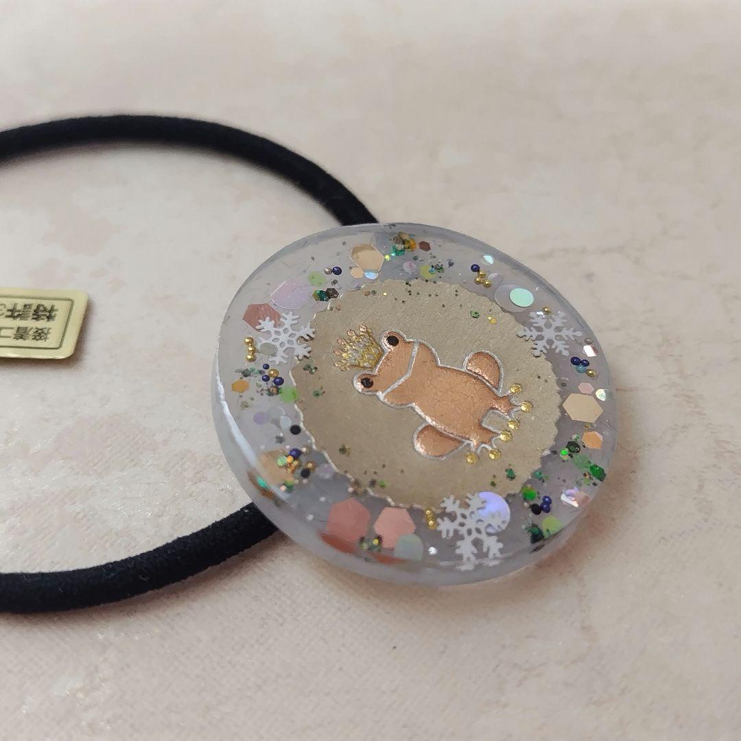 冬デザイン カエルさん ラウンドレジンヘアゴム