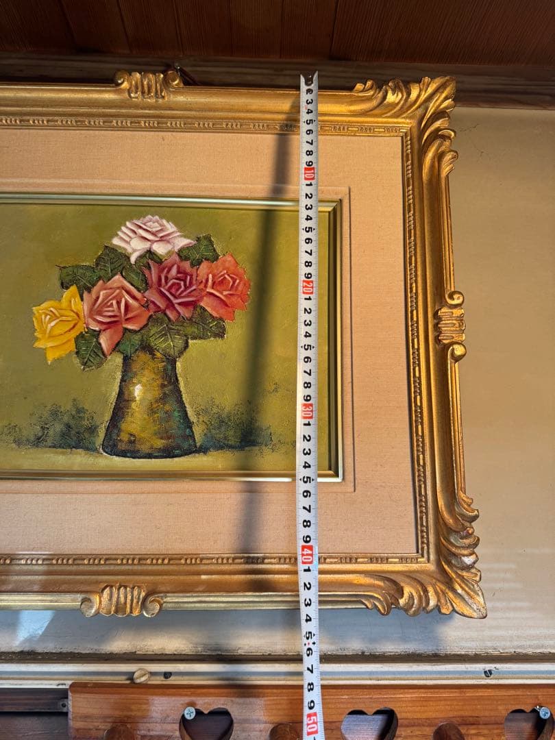 油彩画 バラの花束 作者不明　サインあり