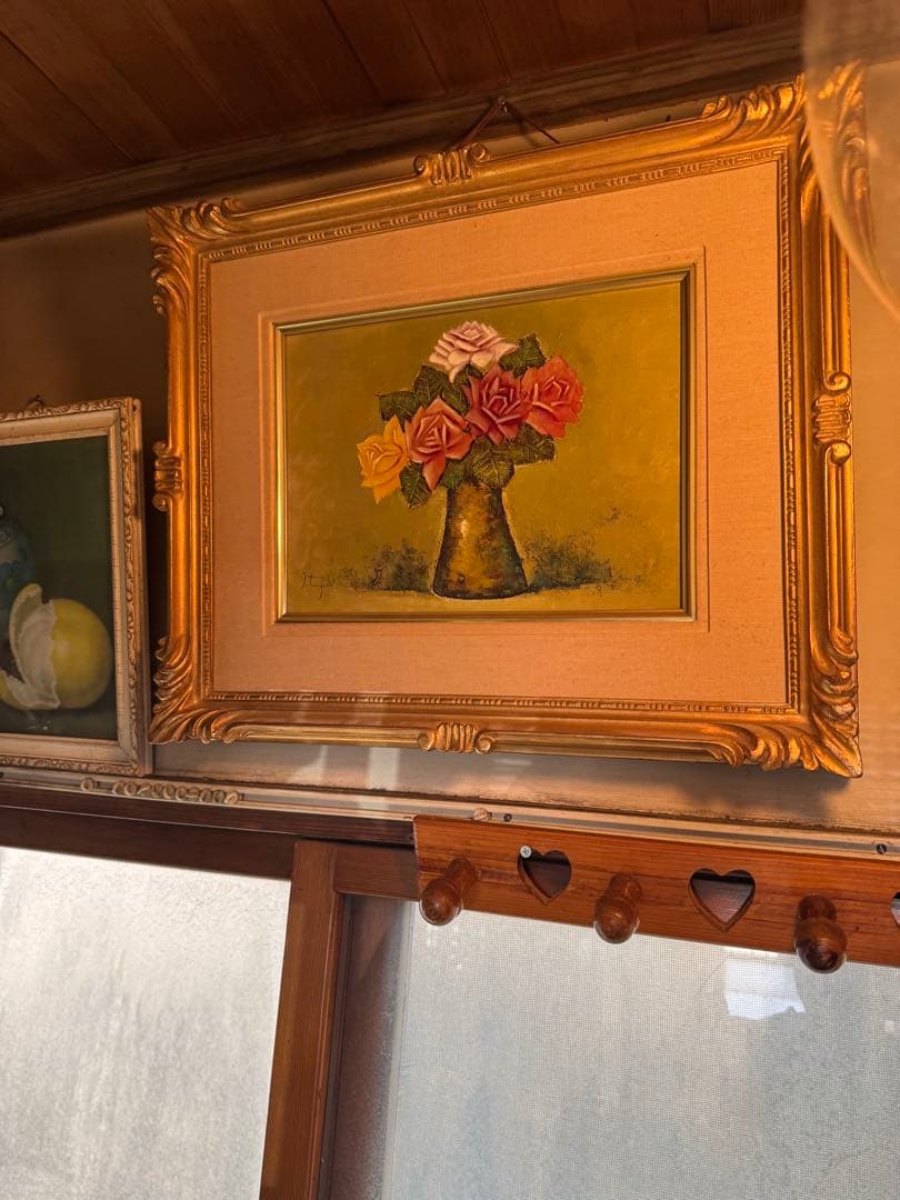 油彩画 バラの花束 作者不明　サインあり