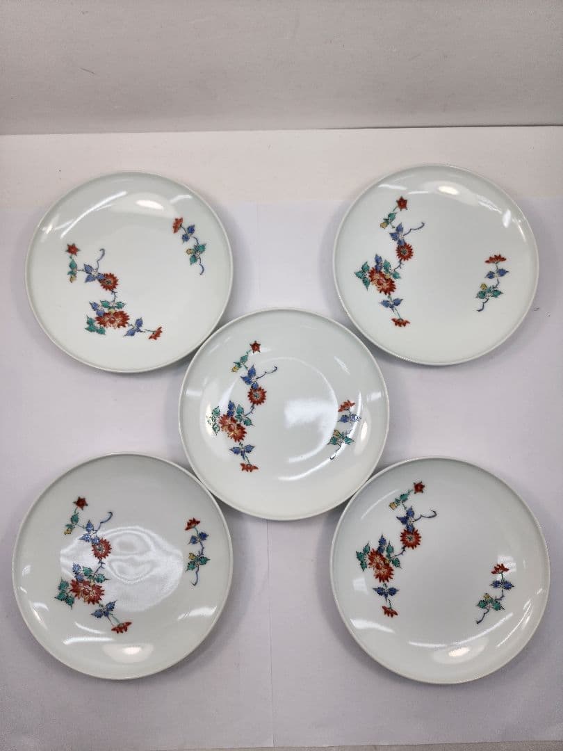 重要無形文化財 人間国宝 十三代 酒井田柿右衛門 有田焼 錦 牡丹文 小皿 5客