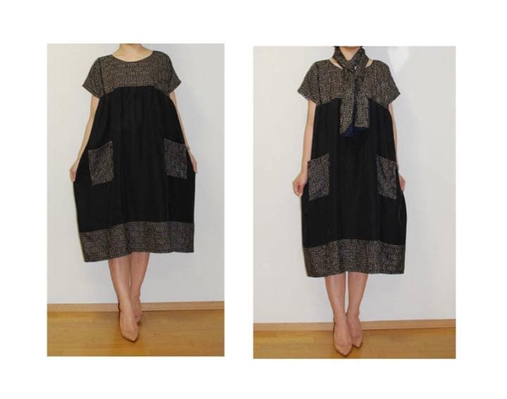 着物リメイク　大島紬のリバーシブルロングストール　秋名バラ　総柄　185㎝