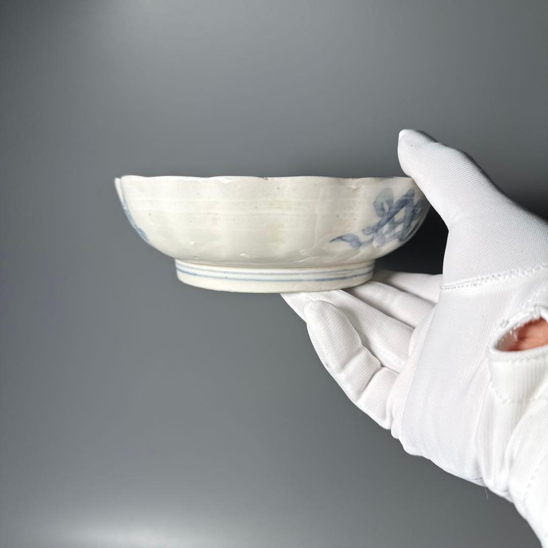 江戸中期〜後期　古伊万里　色絵柘榴文菊花形　なます皿　5枚　裏七宝結文　上物