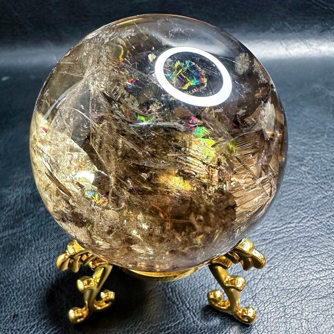 【開運·魔除 】別格高級品❗️レインボー☆スモーキークォーツスフィア丸玉A1388