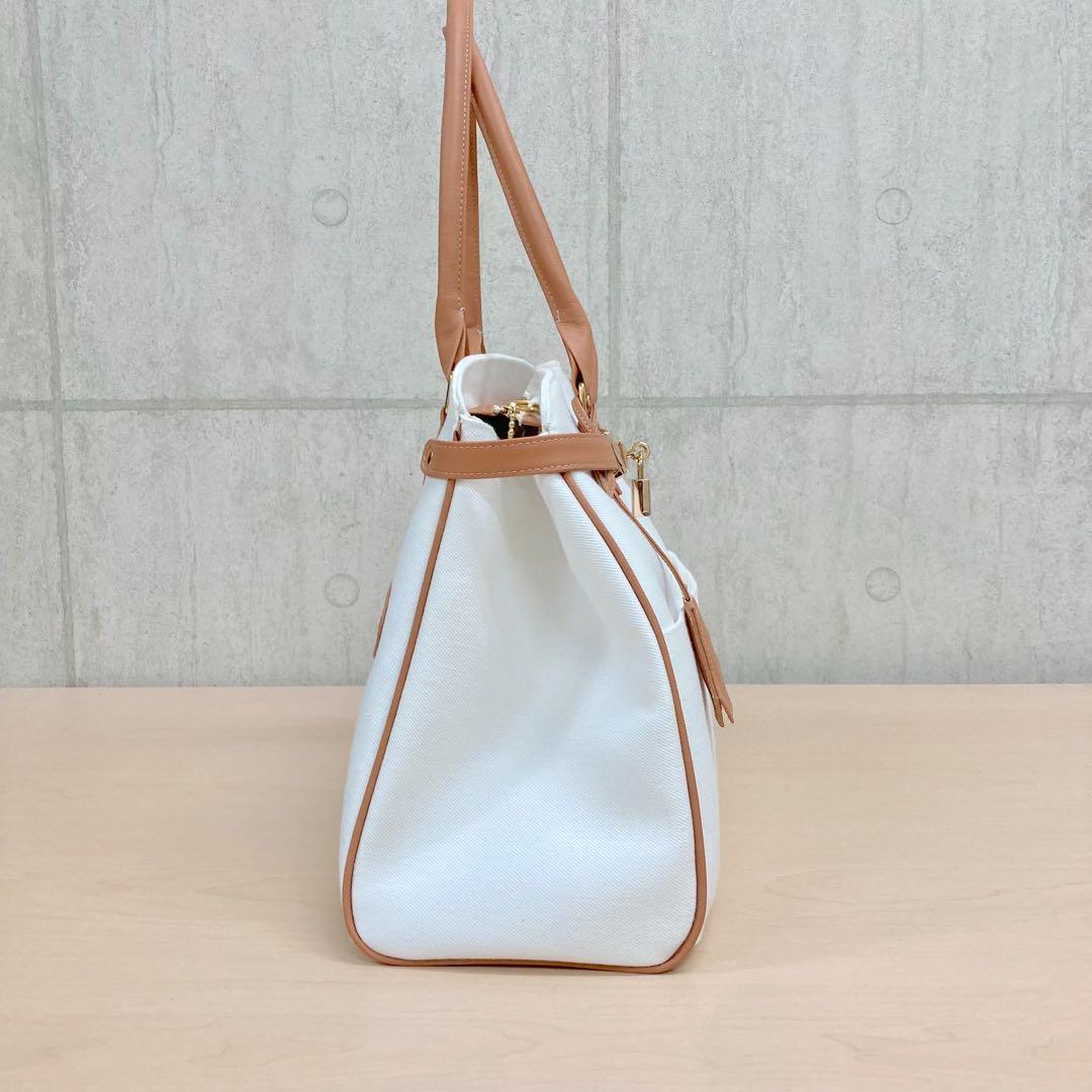 ハンドメイド　2wayハンドバッグ　岡山ホワイトデニム　合皮　南京錠付き