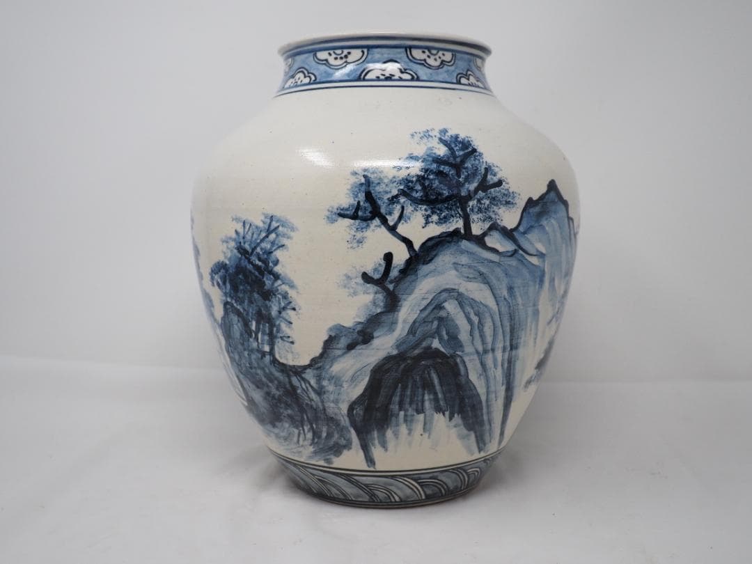 染付　山水図　花瓶　道六？　壺　-SO