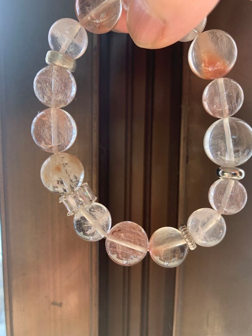 きまぐれお値下げ ピンクサゲニティック ブレスレット 雪霜