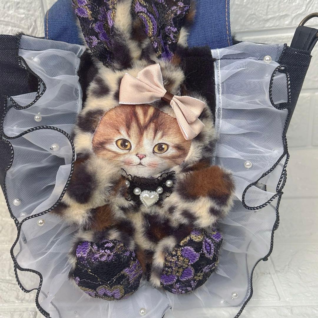 k*n様 コヤンイサムチョン　トートバッグ　デニム　ヒョウ　たっぷりレース　ラウ