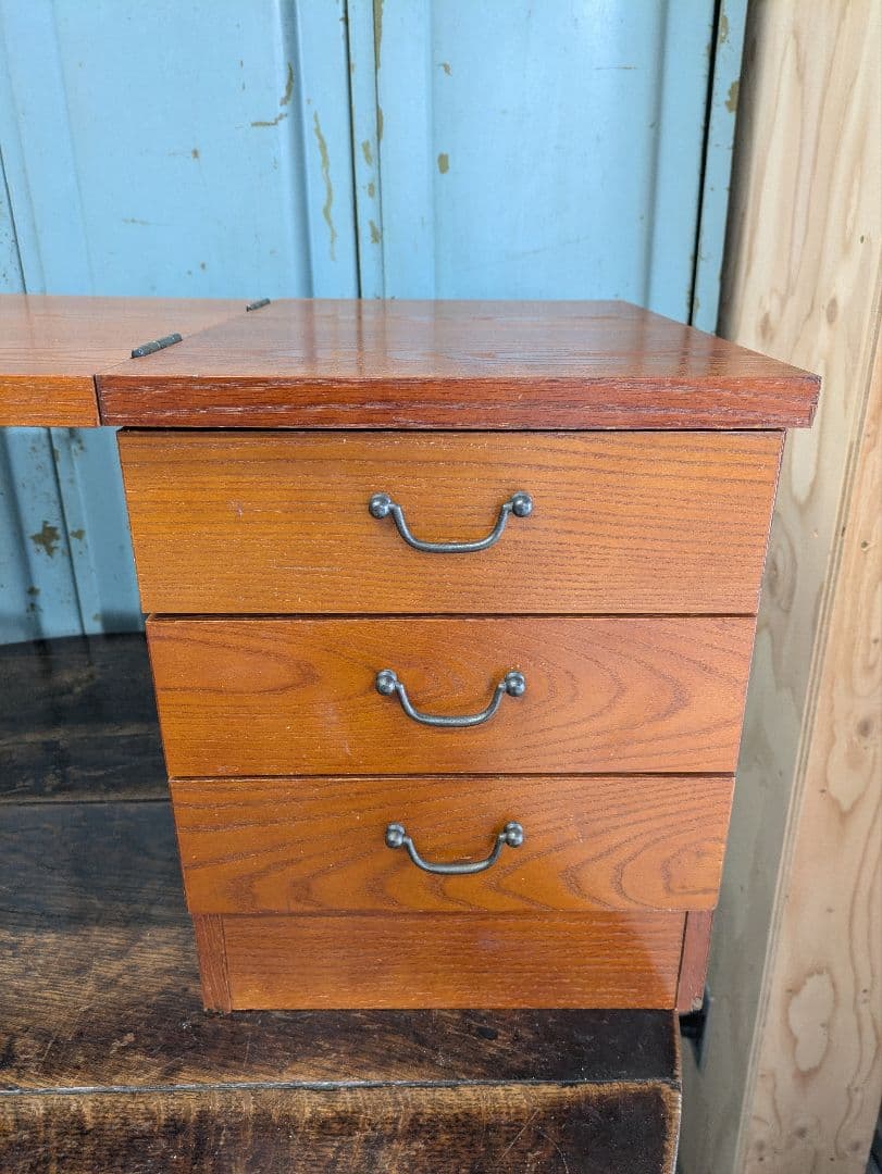 懐かしい昭和レトロ商品☆文机 折り畳み式テ ーブル 三段引き出し　和製家具