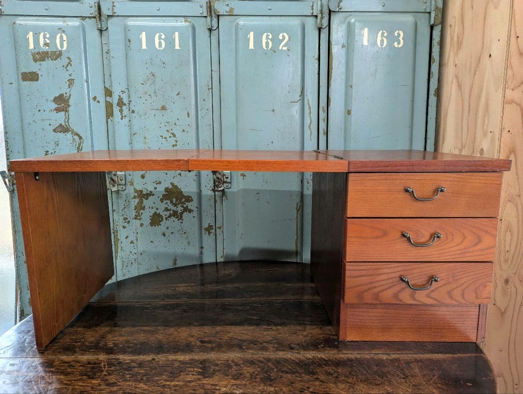 懐かしい昭和レトロ商品☆文机 折り畳み式テ ーブル 三段引き出し　和製家具