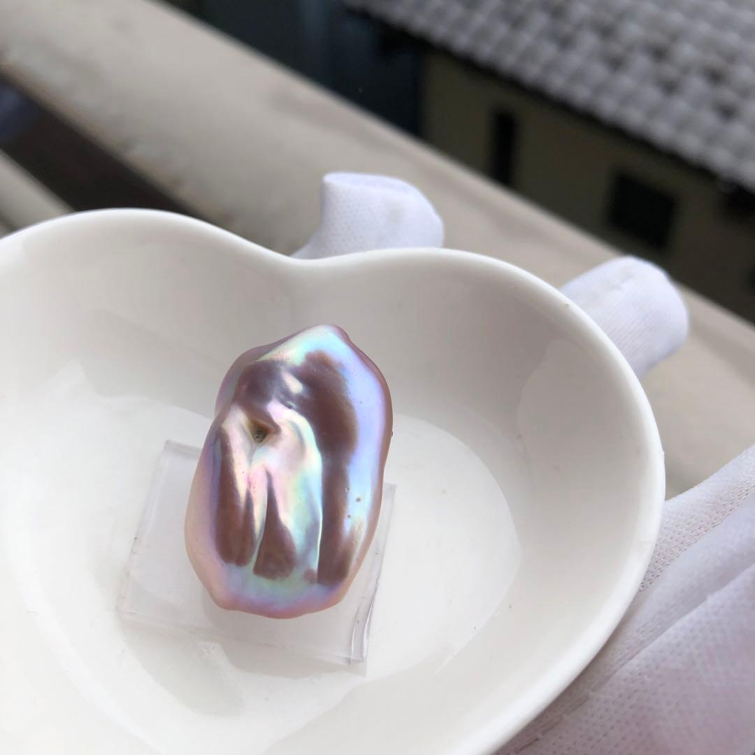 虹色　大粒本真珠　淡水バロックパールリング　オーダーページMT76