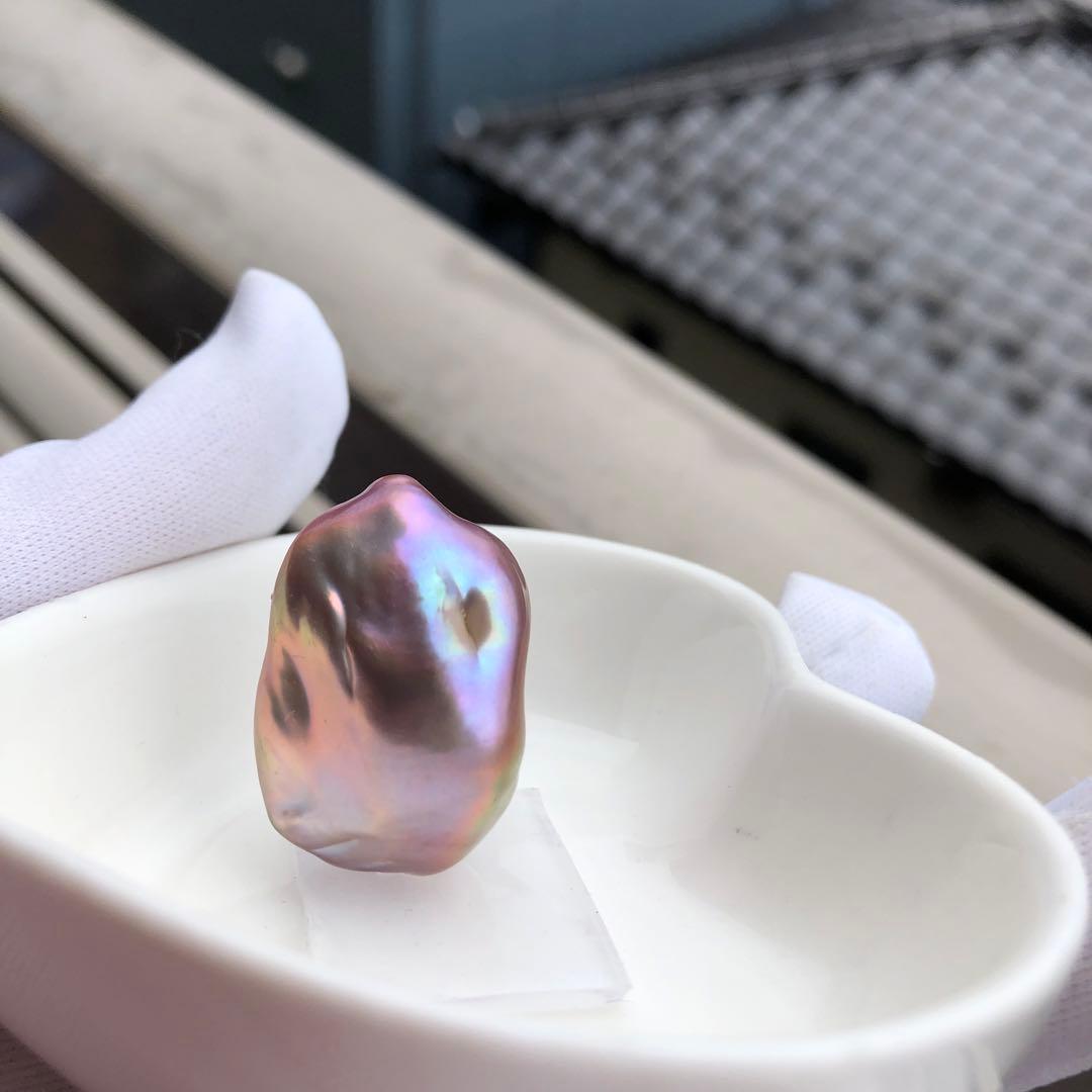 虹色　大粒本真珠　淡水バロックパールリング　オーダーページMT76