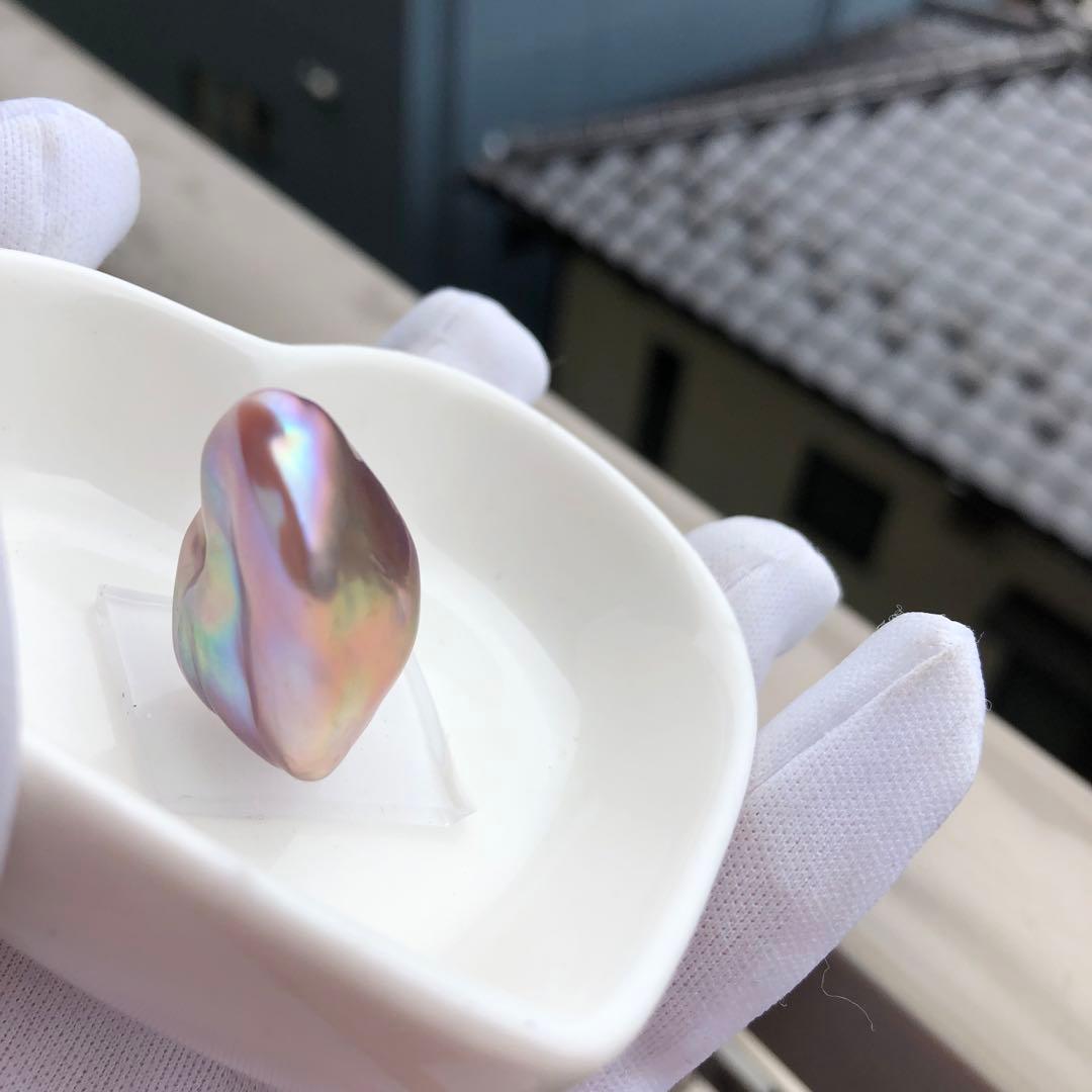 虹色　大粒本真珠　淡水バロックパールリング　オーダーページMT76