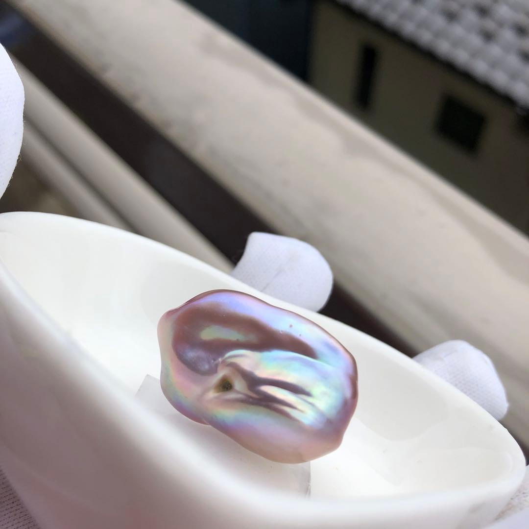 虹色　大粒本真珠　淡水バロックパールリング　オーダーページMT76