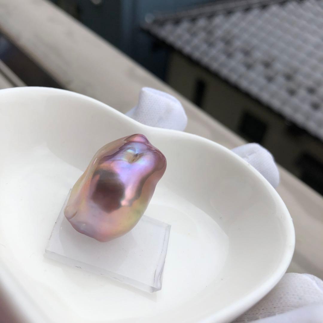 虹色　大粒本真珠　淡水バロックパールリング　オーダーページMT76