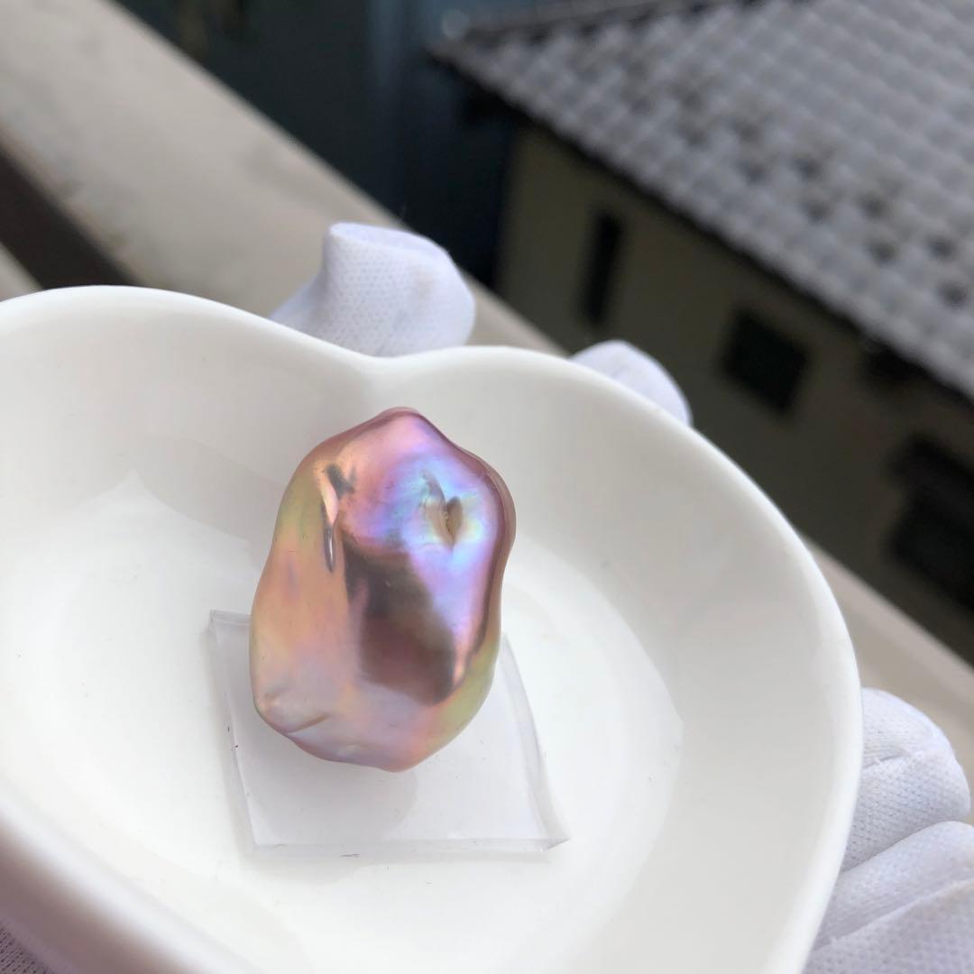 虹色　大粒本真珠　淡水バロックパールリング　オーダーページMT76