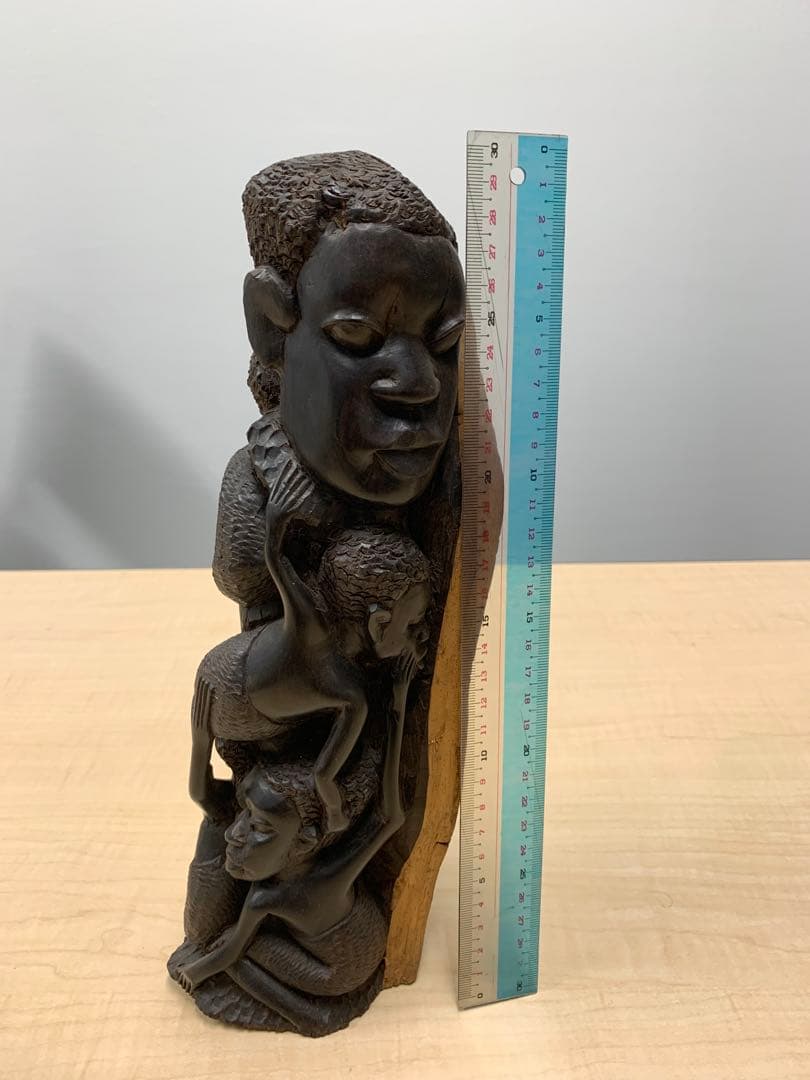 黒檀 アフリカ民芸彫刻 高さ30cm 木彫り 人物像 エボニー 置物 オブジェ