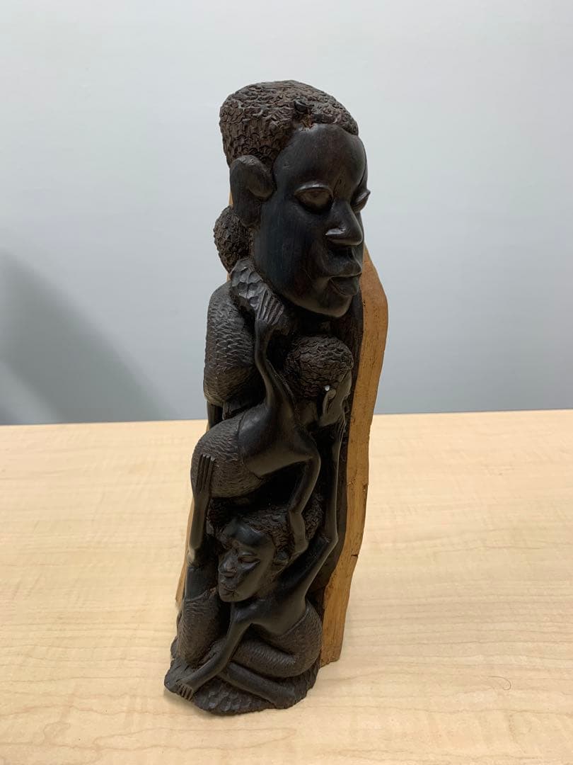 黒檀 アフリカ民芸彫刻 高さ30cm 木彫り 人物像 エボニー 置物 オブジェ