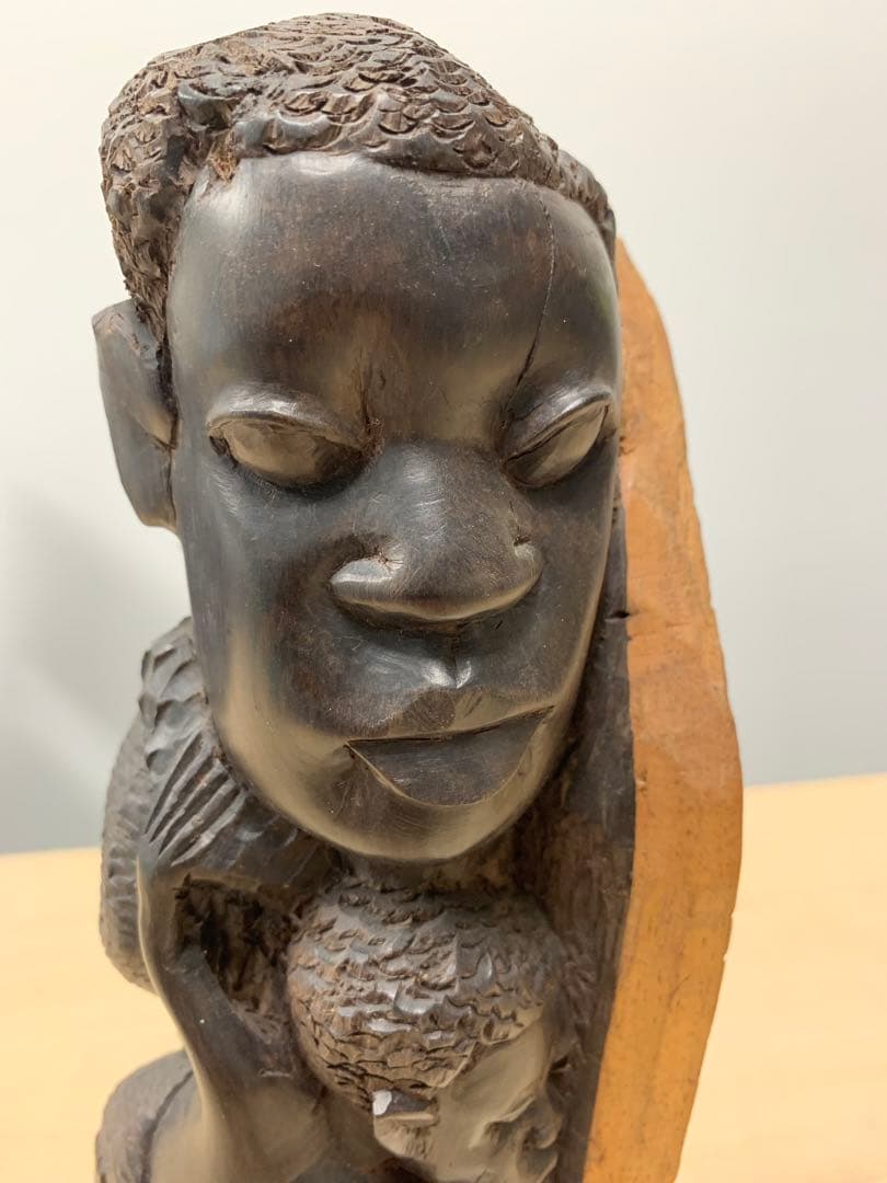 黒檀 アフリカ民芸彫刻 高さ30cm 木彫り 人物像 エボニー 置物 オブジェ