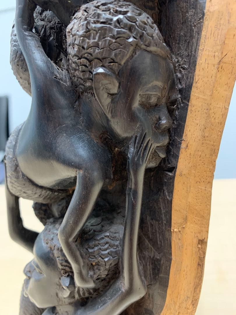 黒檀 アフリカ民芸彫刻 高さ30cm 木彫り 人物像 エボニー 置物 オブジェ