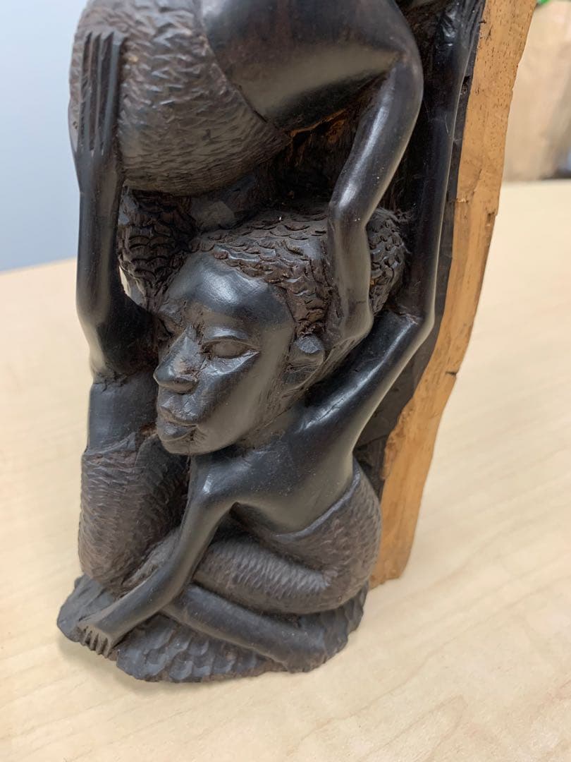 黒檀 アフリカ民芸彫刻 高さ30cm 木彫り 人物像 エボニー 置物 オブジェ