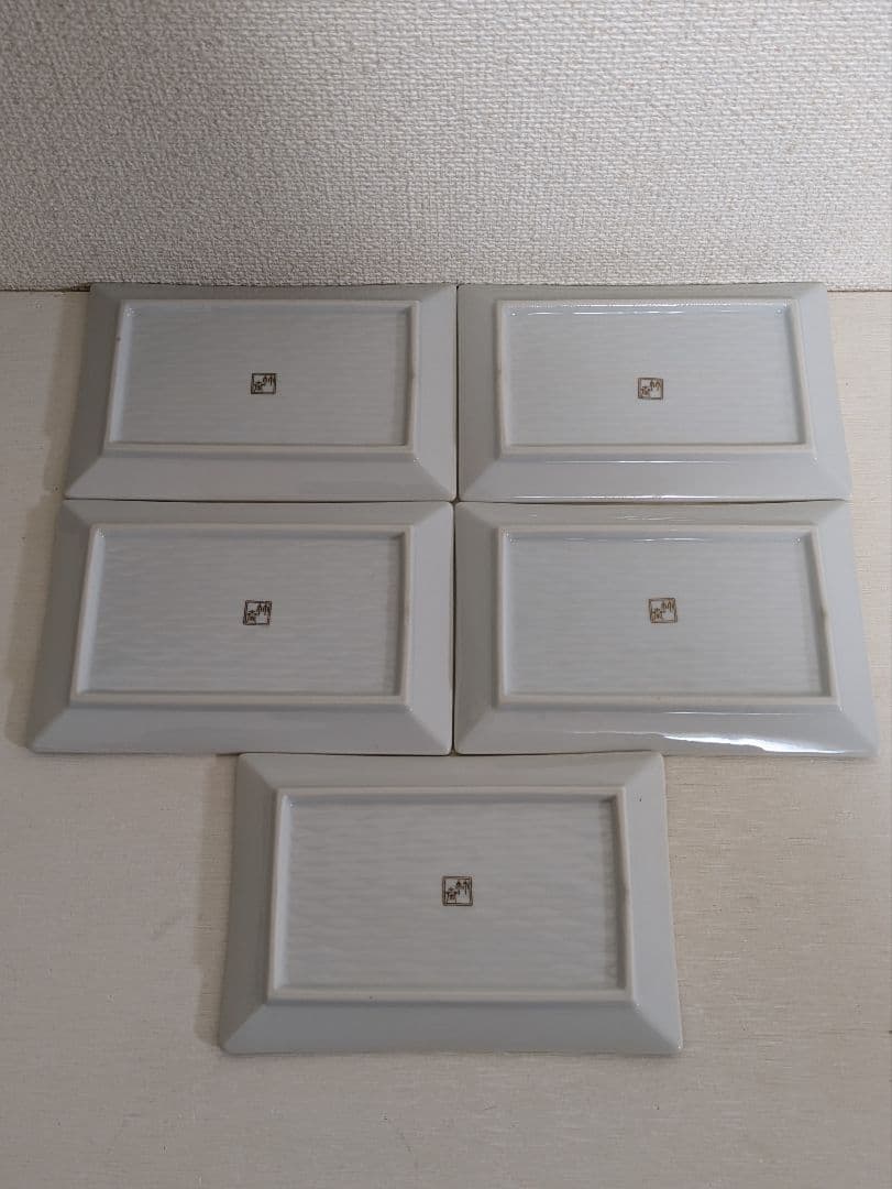有田焼　林斉窯　長角皿揃　銘々皿　古伊万里風絵変わり　5枚セット　未使用品