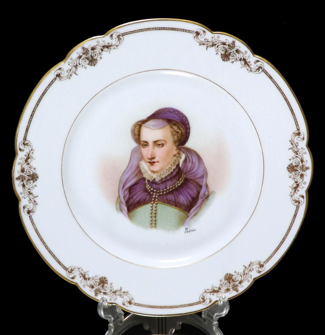 オールド・セーブル 王室特注品1846年製 色絵金彩婦人図皿 ジャンヌ・ダルブレ