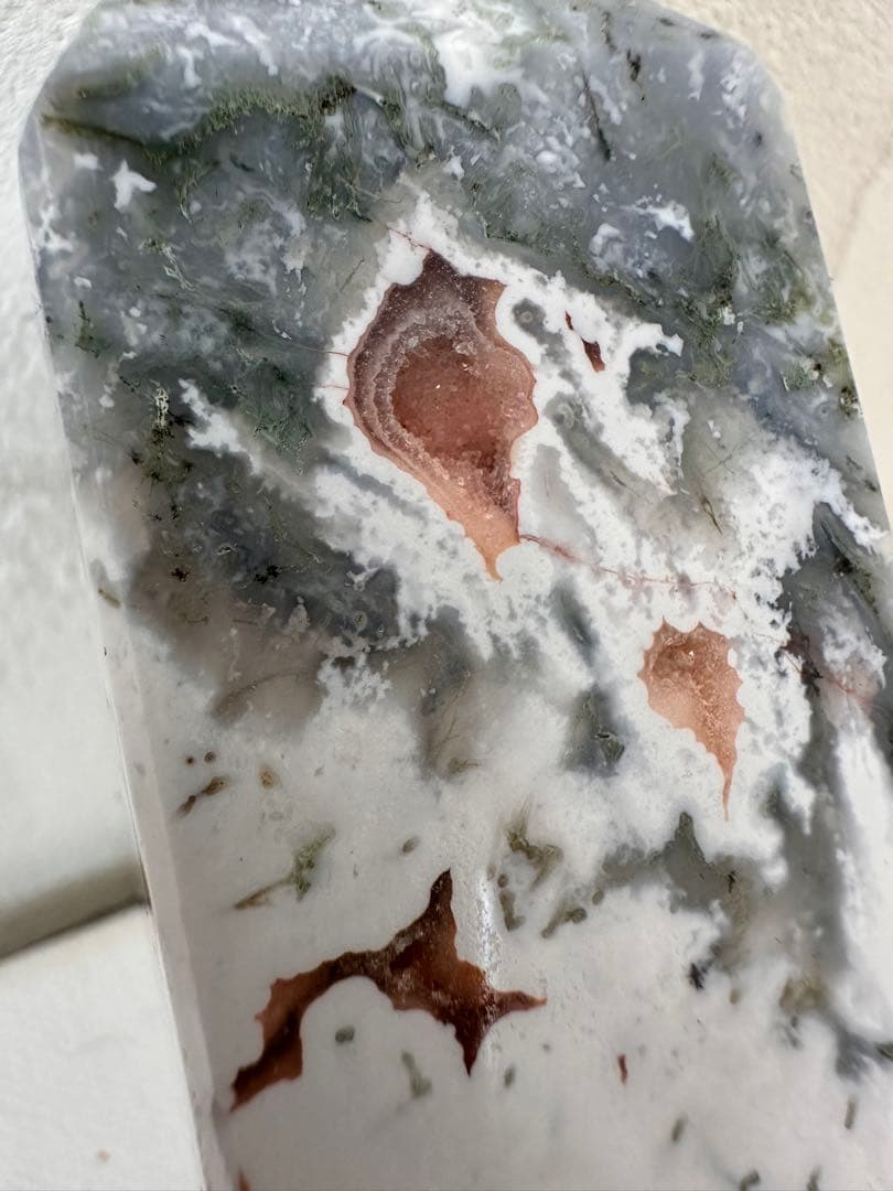 高品質　ピンクモスアゲート　タワー　四角柱　天然石