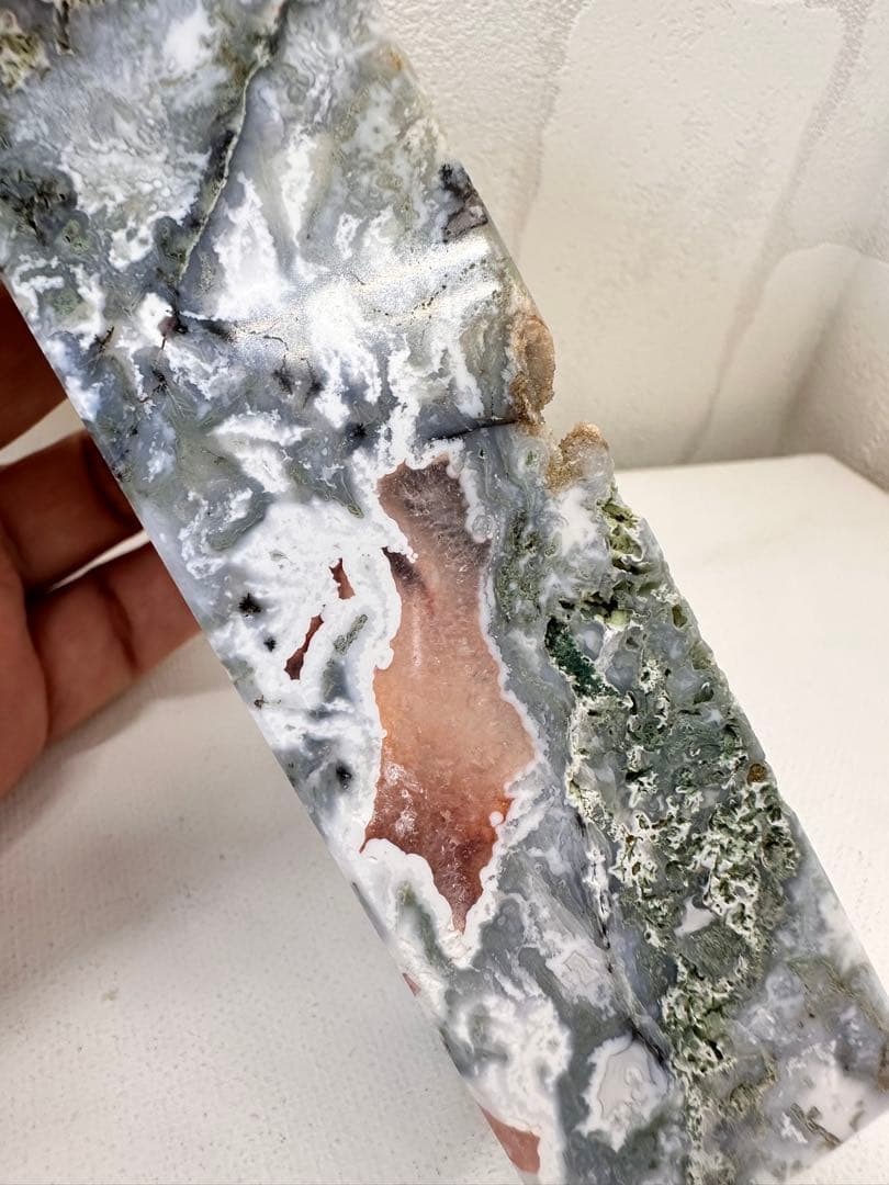 高品質　ピンクモスアゲート　タワー　四角柱　天然石