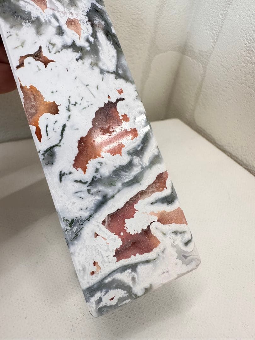 高品質　ピンクモスアゲート　タワー　四角柱　天然石