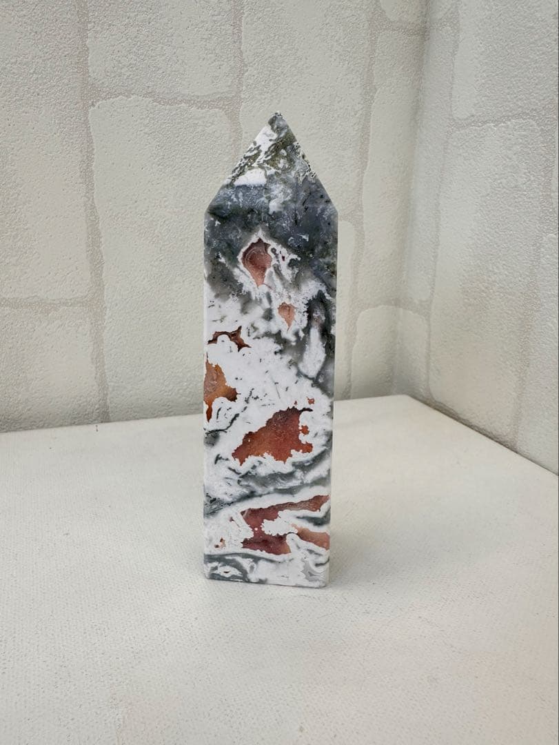 高品質　ピンクモスアゲート　タワー　四角柱　天然石