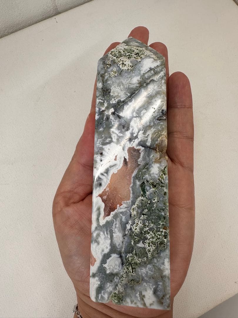 高品質　ピンクモスアゲート　タワー　四角柱　天然石