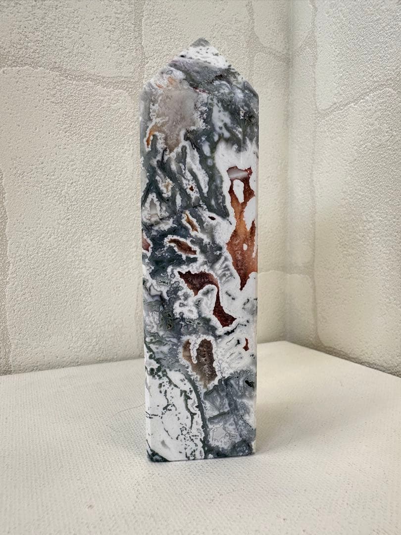 高品質　ピンクモスアゲート　タワー　四角柱　天然石