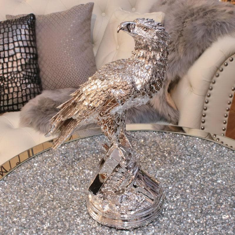 銀の鷹 インテリアオブジェ シルバー ホーク 彫刻装飾 143-138-030