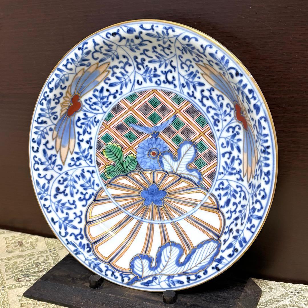 希少✨大聖寺伊万里 染錦手 菊花紋様 金彩 花唐草紋様 中皿 単品✨アンティーク