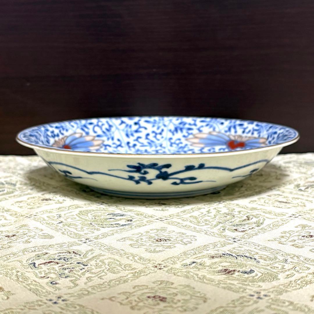 希少✨大聖寺伊万里 染錦手 菊花紋様 金彩 花唐草紋様 中皿 単品✨アンティーク