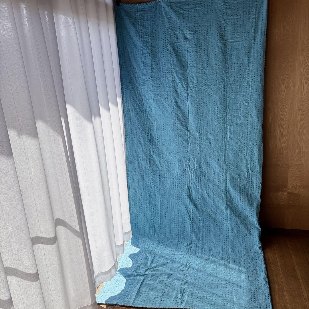 未使用❁大判　エンブロイダリー　ターコイズ　パッチワークカンタキルトマルチカバー