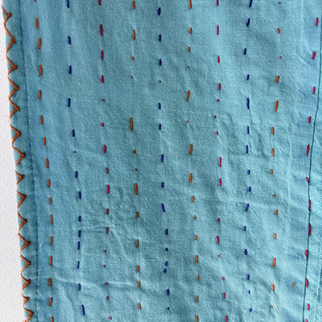 未使用❁大判　エンブロイダリー　ターコイズ　パッチワークカンタキルトマルチカバー