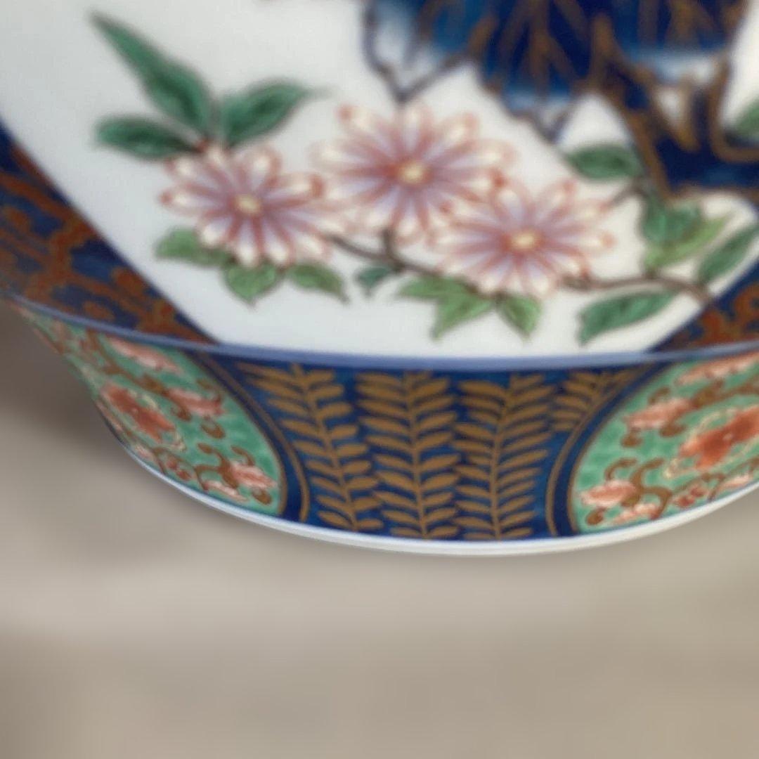 【弥左衛門】古伊万里の伝統　日本の名窯　弥左衛門作　染錦六方割花文　大花瓶