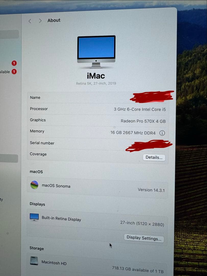 iMac Retina 5K 27インチ 2019 1TB メモリ16GB