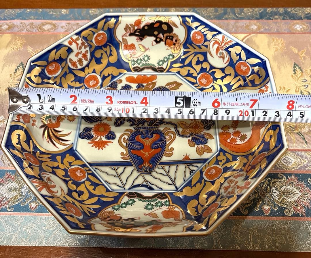 林九郎窯＊金唐草花篭図　八角盛鉢