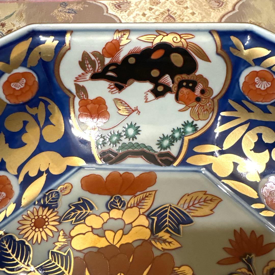 林九郎窯＊金唐草花篭図　八角盛鉢