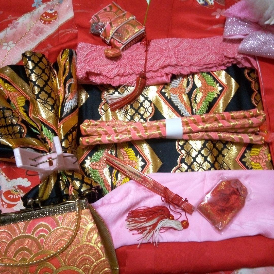 艶やか【七五三7歳～ハーフ成人式用】赤色振袖フルセット